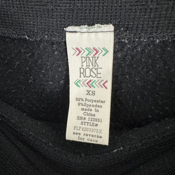 Pink Rose Stretch Knit Leggings Black Extra Small Cold Weather Cozycore - Picture 5 of 10